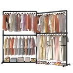 LOEFME Heavy Duty Clothes Rail, 195 * 45 * 170 cm Clothes Rack with Bottom Storage Shelf, Foldable Clothes Rails for Bedroom, Sturdy and Durable, Ideal for Home and Commercial Use