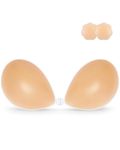 Niidor Adhesive Bra Strapless Sticky Invisible Push up Silicone Bra for Backless Dress with Nipple Covers, Creme, A