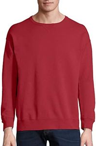 Hanes Originals Fleece, Garment Dyed Pullover, Crewneck Sweatshirts for Men, Crimson Fall, Small
