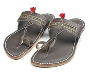 KORAKARI Men's Elegant Brown Kolhapuri Chappal with Golden Jari Stylish Durable Slippers Smooth and Comfortable Flip Flops and Anti Slip Sandals Traditional Indian Footwear (UK-10)