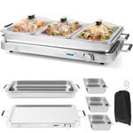 Giantex Buffet Server & Electric Food Warmer, 2-in-1 Food Warming Tray, Adjustable Temperature, 3 Food Pans with Lids, Dishwasher Safe, 8 QT Stainless Steel Chafing Dishes for Parties Holiday Events