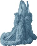 PRESEOSSA Illusion Tulle Robe Maternity Photoshoot for Women Puffy Long Sleeve Wedding Bridal Pregant Dressing Gown, Dusty Blue, 3X-Large Plus