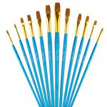 STARVAST Paint Brushes, 12pcs Artist Paint Brush Set Flat Paint Brushes for Acrylic Oil Watercolor Painting-Blue