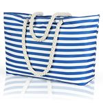 KUAK Extra Large Beach Bag, Waterproof Sandproof Women Shoulder Tote Bags with Zip Closure, Inside Pockets, Rope Handles for Pool Travel Holiday Weekend