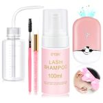 EMEDA Lash Shampoo for Extensions Cleaning Bath Kit for Cluster Lashes, Fan Brush Wash Bottle Hair Band, Oil Free Foam Soap Cleaner, Eyelash Cleanser