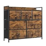 SONGMICS Dresser for Bedroom, Chest of Drawers, Clothes Organizer Storage Unit, 7 Fabric Drawers with Handles, Metal Frame, Rustic Brown and Ink Black ULTS137B01