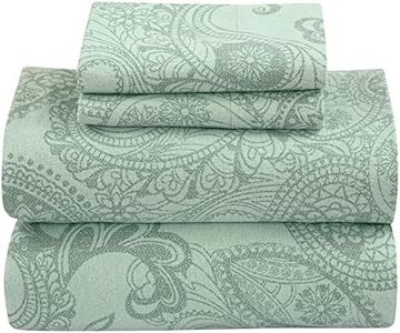 LAMANNI CVC Flannel Sheet Set - Soft, Warm, Moisture Wicking - Bedding Set (Green Paisley, Queen)