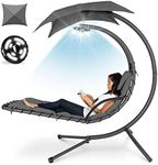 Best Choice Products Hanging LED-Lit Curved Chaise Lounge Chair Swing for Backyard, Patio, Lawn w/ 3 Light Settings, Weather-Resistant Pillow, Removable Canopy Shade, Steel Stand - Gray