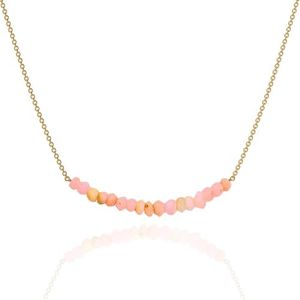 Pink Opal Necklace for Women, Premium Gold Beaded Bar Necklaces - Tarnish Free 18K Gold Vermeil Certified S925 Classic Statement Necklace Gold Jewelry for Women - Mothers Day Gifts for Mom Wife