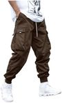 OYOANGLE Men's Casual Drawstring Elastic Waist Flap Pocket Letter Graphic Street Jogger Cargo Pants Dark Brown XX-Large