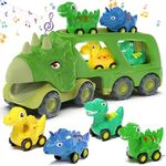 Moritakk Dinosaur Toys for Kids 2-4 Boys,Dinosaur Car Carrier Truck Toy with 4 Pull Back Dino Car，Dinosaur Truck for 2 3 4 5 Year Old Boy Toys,2 3 4 5 Year Old Boy Birthday Gift with Dino Sound.