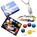 Fychuo Healing Crystals Set Crystal Gifts Chakra Crystals Gemstones Meditation Mindfulness Crystal Bracelet Necklace Pendant 7 Coloured Stones Kit Witchcraft Geode Crystals with Gift Box