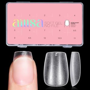 AILLSA Extra Short Coffin Nail Tips 450PCS Full Cover Soft Gel Clear Nail Tips Double-sided Matte Pre-Shaped Press on False Nail Tips for Nail Extension Fake Nails Manicure 15 Sizes