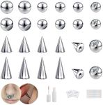 BodyAce 24Pcs Fake Nose Lip Labret Studs Eyebrow Rings, 3mm 4mm Replacement Balls Long Spike Cone with Eyelash Glue, Non-Piercing Body Jewelry Fake Skin Piercing (A:24Pcs)