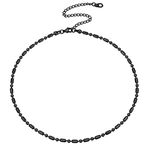 FOCALOOK Beaded Necklace Choker Chain Stainless Steel Black Ball Chain Boho Necklaces for Women 14+3.5" Adjustable