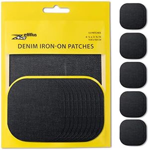 ZEFFFKA Premium Quality Denim Iron-on Jean Patches Inside & Outside Strongest Glue 100% Cotton Black Color Repair Decorating Kit 10 Pieces Size 4-1/4" by 3-3/4" (9.8 cm x 10.8 cm)