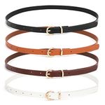 4 Pack Women Thin Waist Belt Skinny Leather Belt with Alloy Pin Buckle for Pants Jeans Dresses by WHIPPY Black/Brown/Coffee/White M