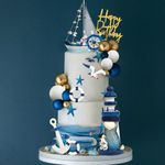 DRWATE Nautical Cake Topper Ship Lighthouse Blue White ball Cake Toppers Seagulls Anchor Rudder Cake Decorations for Nautical Theme Party Birthday Party Summer Ship Party Supplies (Style 01)