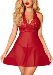 Avidlove Women Lingerie for Valentine's Day Lace Babydoll Halter Chemise Sheer Sleepwear Dark Red L