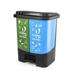 CELLO Duo Plastic Step-On Pedal Dustbin for Wet and Dry Waste| 2 In 1 Dustbin Trash Can/Plastic Garbage Bins with Lid for Home Kitchen | (35 Liters, Green and Blue)