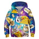 ACOCOPY Boys Zip Up Hooded Sweatshirts 3D Cool Pizza Cat Hoodies Kids Long Sleeve Pullover Hoodie with Pockets Size 8-10