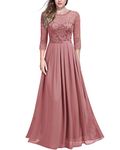 MIUSOL Women's Retro Floral Lace 3/4 Sleeve Wedding Bridesmaid Maxi Dress (Large, Rosiness)