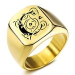 MeMeDIY Custom Engraved Initial Monogram Signet Ring For Men Women Boys Mens Rings Stainless Steel, Bundle with Ring Size Adjusters(Gold Color, Size R)