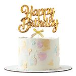 Happy Birthday Cake Topper - Gold Cake Birthday Party Decorations, Women Men Birthday Anniversary Cake Toppers (Happy Birthday, Gold)