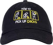 Ann Arbor T-shirt Co. How to Pick up Chicks | Funny Sarcastic Sarcasm Joke Cap for Man Woman Baseball Dad Hat Black