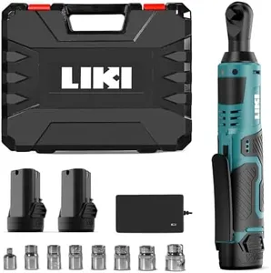 LIKI Cordless Electric Ratchet Wrench Set, 3/8" 12V Cordless Ratchet Kit，2 Packs of Lithium-ion Batteries and Chargers, 8 Sockets