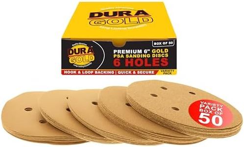 Dura-Gold Premium 80, 120, 220, 320, 400 Grit 6" Gold Sandpaper Discs, 6 Hole Pattern Dustless, 10 Each, 50 Total - Hook & Loop Backing for DA Sander, Sanding Automotive Paint, Woodworking Wood, Metal