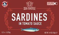 Sea Castle Sardines in Tomato Sauce 125g (Case of 12) | Rich in Omega 3, Easy Open BPA Free Tin, Kosher