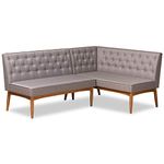 Baxton Studio Riordan Mid-Century Modern Grey Fabric Upholstered and Walnut Brown Finished Wood 2-Piece Dining Nook Banquette Set, Grey/Walnut Brown (186-11355-AMZ)