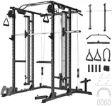 GarveeLife Power Cage with SmithBar, 2000 LBS Power Rack with Cable Cross-Over System, Multi-Functional Strength Training Squat Rack with LAT Pull Down System, Weight Cage Home Gym Equipment, Black