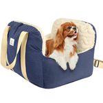 Pawaboo Dog Car Seat for Small Dogs, Soft Dog Booster Car Seat Under 25lbs, Puppy Cars Seats with Safety Leash and Thickened Memory Foam Filling, Pet Carseat Travel Carrier Bed, Navy Blue + Off-White