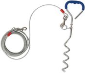 Petmate Easyturn 18 Inch Spiral Stake Dog Tie Out with 20 Foot Cable; for Dogs Up to 100 Pounds, Blue Comfort Power Handle for Secure Installation Into Ground