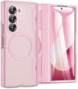 Caka for Samsung Galaxy Z Fold 6 Case [Wireless Charging] [Hinge Protection] [Built-in HD Screen Protector] Translucent Hard Shockproof Magnetic Magnet Phone Cover for Fold6 - Pink