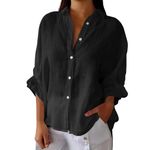 Cotton Linen Tops for Women Plus Size Cotton Crinkle Gauze Short Sleeve Shirts Blouse Hide Belly Summer Outfits, X3-black, 3X-Large