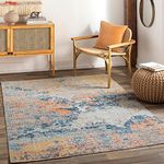 Surya Marble Indoor Outdoor Rug - Durable Area Rugs Living Room, Kitchen, Garden, Patio - Modern Abstract Rug, UV Weather and Stain Resistant - Tichia Large 160x213cm, Orange and Blue Rug