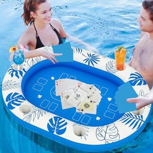 Extra Large Floating Games Table with Waterproof Playing Cards, Inflatable Pool Bar for Adults, Pool Accessories Hot Tub Tray Inflatable Food Drink Holder for Summer Party Indoor Outdoor Beach Pool