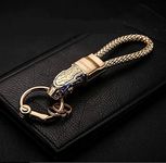 Men Leather Rope Rhinestones Car Key Ring Holder Jewelry Bag Pendant (Golden)