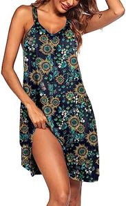 Ekouaer Womens Nightgown Sleeveless Sleepwear V Neck Racerback Sleep Dress, Black Plant Flower, XX-Large