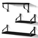 Love-KANKEI Floating Shelves Wall Mounted - Rustic Wood Wall Shelves Set of 3 for Bedroom Living Room Bathroom Kitchen (Black)