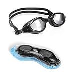 TOPLUS Swimming Goggles, No Leaking Anti Fog UV Protection Swim Goggles Soft Silicone Nose Bridge for Men, Women, Junior, Kids (Black&gey)