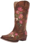 Roper Women’s Riley Floral Western Boot – 12-1/4” Shaft – Vintage Cowgirl Boots, Snip Toe Cowboy Boots for Women, Flexible Outsole & Padded Insole, Bronze, 11 Wide