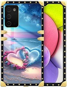 DAIZAG Phone Case for Samsung Galaxy A03S 4G Romantic Beach Couples Love Phone Case Golden Square Soft TPU Shockproof Protective Decor Case Cover for Gift