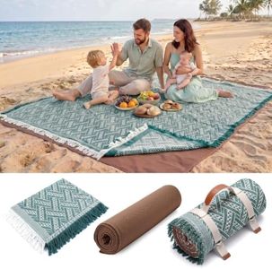 Genovega 2 in 1 Extra Large 80"* 80" Rug Picnic Waterproof Outdoor Beach Blanket Foldable Camping Mat Summer Camp Equipment Honeymoon Stuff Hawaii Essentials Hunting Accessories Car Set Women Gifts