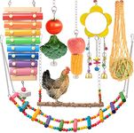 KAKUNM Chicken Toys for Coop 7PCS | Chicken Xylophone | Chicken Swing Set | Chicken Mirror Toy | Chicken Flexible Ladder | Chicken Vegetable String Bag and Hanging Feeder