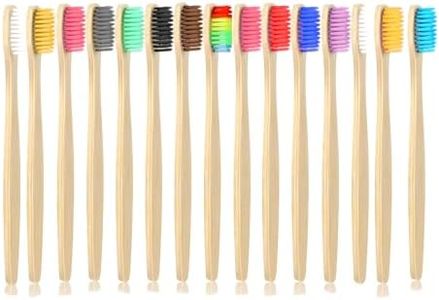15 Pcs Brosses à Dents à Poils Souples en Bambou, Brosse à Dent de Voyage Écologique Brosse à Dents Naturel Biodégradable Forte Nettoyage pour Adultes Enfants de Voyage Bulk Toothbrush Multicolore