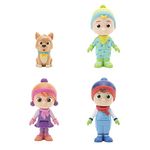 CoComelon Deluxe 4 Figure Pack, Winter Theme - Family and Friends - Includes JJ wearing Winter Onesie, YoYo, TomTom, and Bingo the Dog - Toys for Kids and Preschoolers